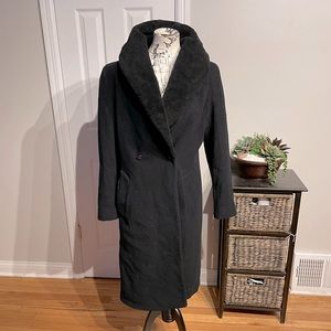 Vintage Wool Cashmere GENUINE DYED SHEEPEKIN Fur trim Cowl one Button Fit Flare